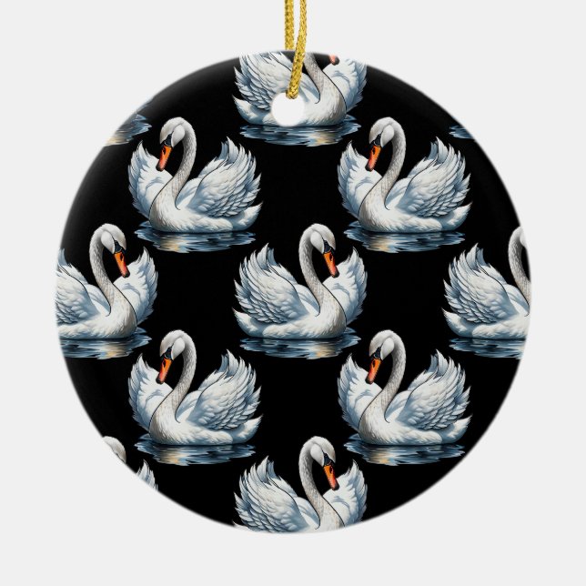 Swan Birds Pattern Design  Ceramic Ornament (Front)