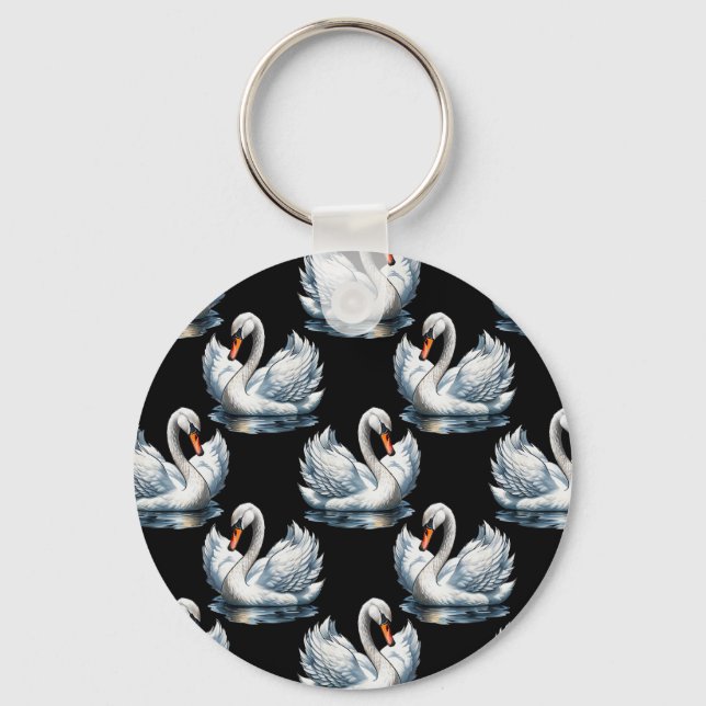 Swan Birds Pattern Design  Keychain (Front)