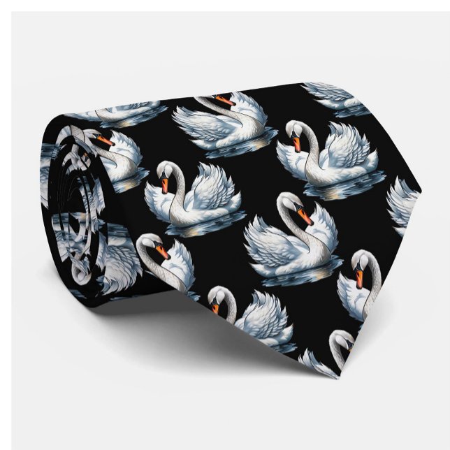 Swan Birds Pattern Design  Neck Tie (Creator Uploaded)