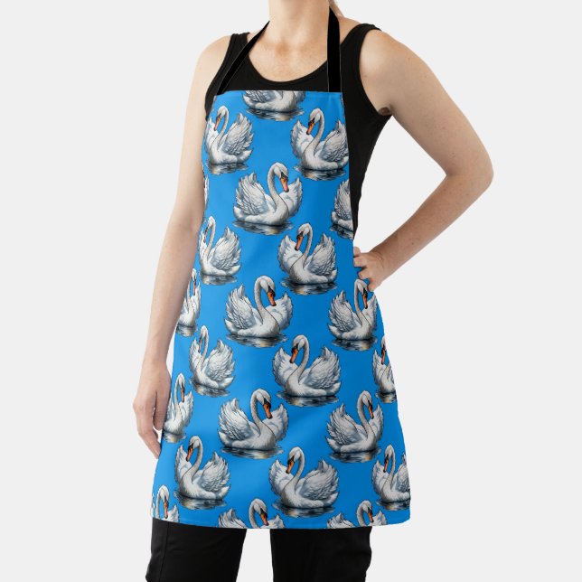 Swan Birds Pattern Design On Blue  Apron (Insitu)