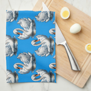 Swan Birds Pattern Design On Blue Kitchen Towel