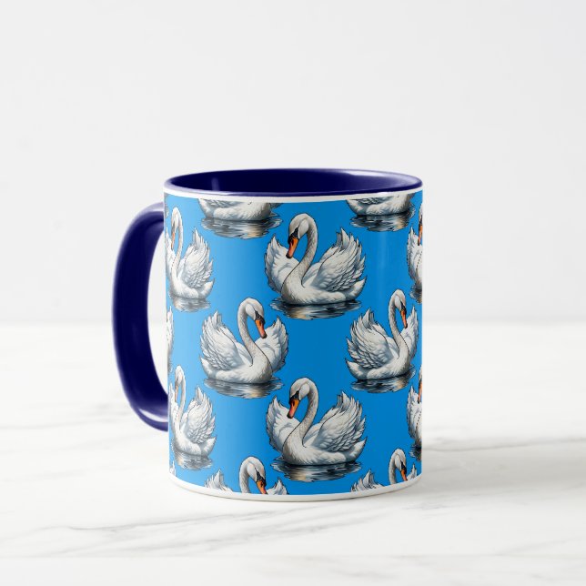 Swan Birds Pattern Design On Blue  Mug (Front Left)