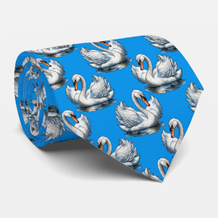 Swan Birds Pattern Design On Blue Neck Tie