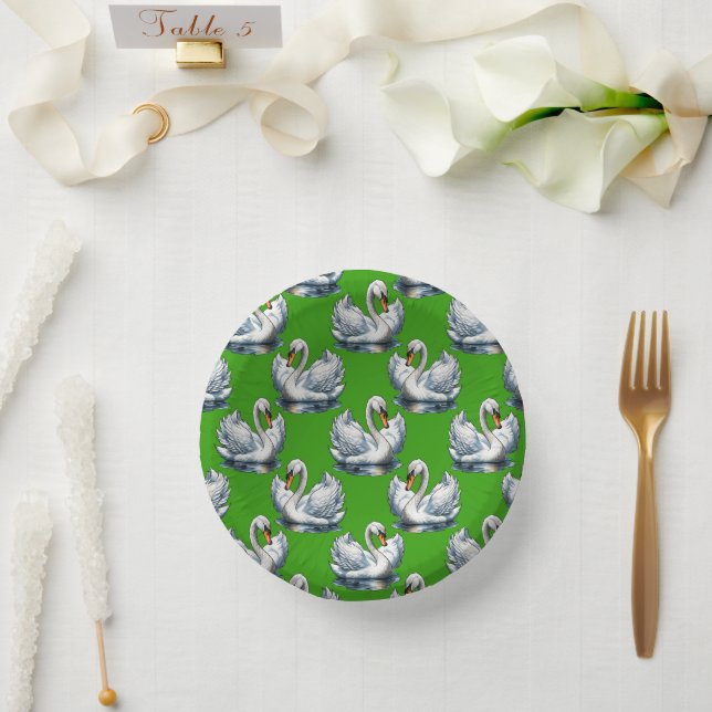 Swan Birds Pattern Design On Green  Paper Bowls (Wedding)