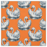 Swan Birds Pattern Design On Orange  Fabric