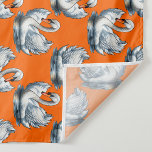 Swan Birds Pattern Design On Orange  Fabric