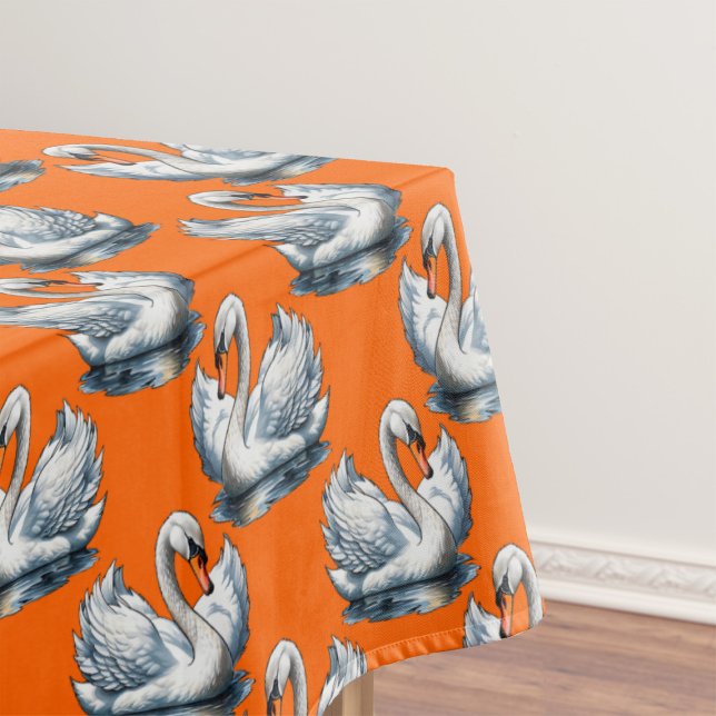 Swan Birds Pattern Design On Orange  Tablecloth (Creator Uploaded)