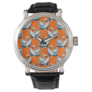 Swan Birds Pattern Design On Orange Watch