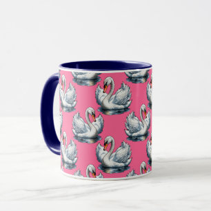 Swan Birds Pattern Design On Pink Mug