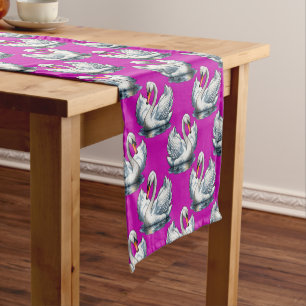Swan Birds Pattern Design On Purple Short Table Runner