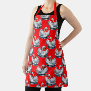 Swan Birds Pattern Design on Red Apron