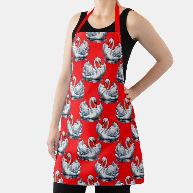 Swan Birds Pattern Design on Red Apron (Creator Uploaded)