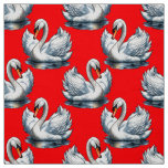 Swan Birds Pattern Design on Red  Fabric