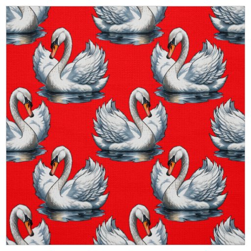 Swan Birds Pattern Design on Red  Fabric