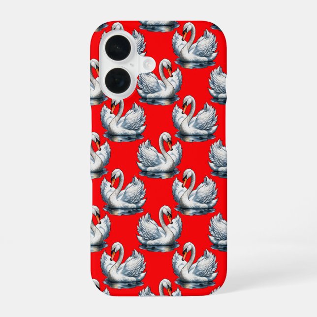 Swan Birds Pattern Design on Red Iphone Case (Back)