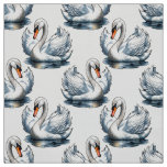 Swan Birds Pattern Design on White  Fabric