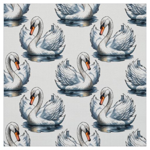 Swan Birds Pattern Design on White  Fabric