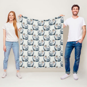 Swan Birds Pattern Design on White Fleece Blanket