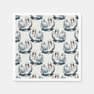 Swan Birds Pattern Design on White  Napkins