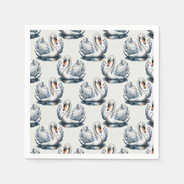 Swan Birds Pattern Design on White  Napkins (Front)