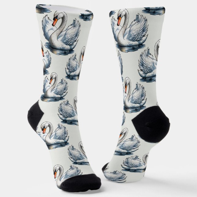 Swan Birds Pattern Design on White  Socks (Creator Uploaded)