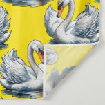 Swan Birds Pattern Design On Yellow  Fabric