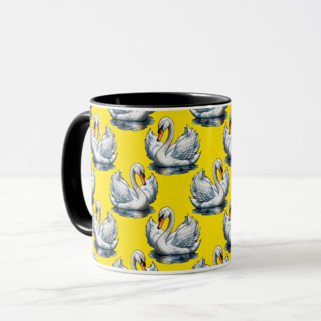 Swan Birds Pattern Design On Yellow  Mug (Front Left)