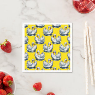 Swan Birds Pattern Design On Yellow Napkins