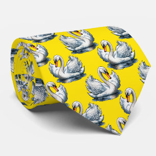 Swan Birds Pattern Design On Yellow Neck Tie