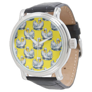 Swan Birds Pattern Design On Yellow  Watch