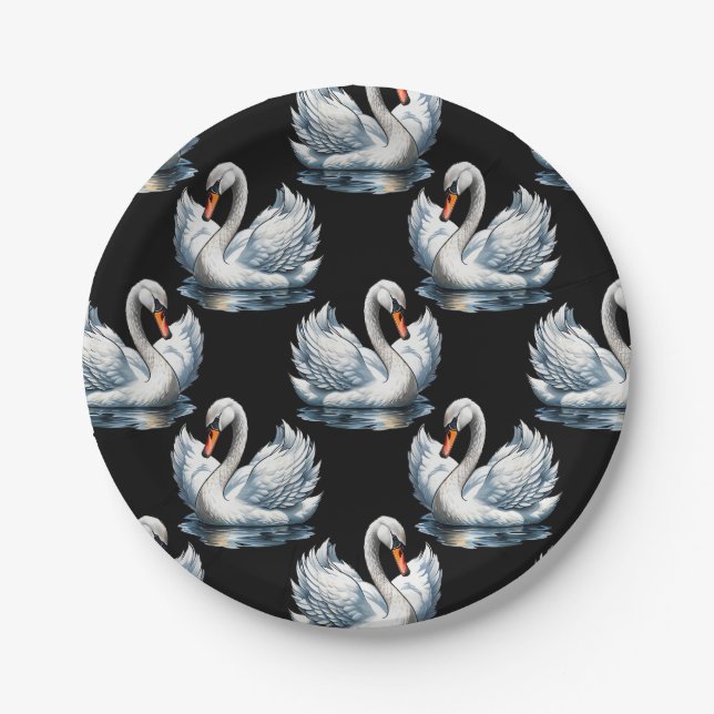 Swan Birds Pattern Design  Paper Plates (Front)