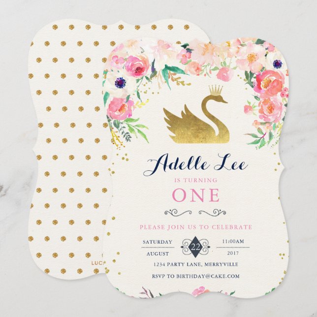 Swan Birthday Invitation (Front/Back)