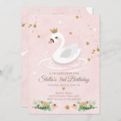 Swan Birthday Invitation Girl Princess Pink Gold (Front/Back)