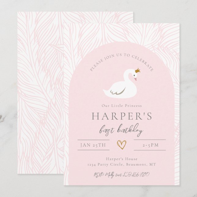 Swan Birthday Invitation | Swan Invitations (Front/Back)