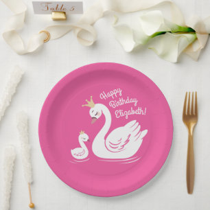 Swan Birthday Party Pink Paper Plates