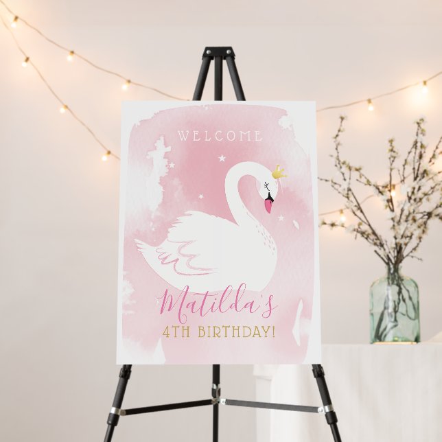 SWAN BIRTHDAY PARTY pretty elegant gold pale pink  Foam Board (In Situ (Stand))
