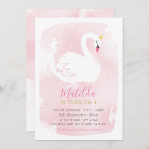 SWAN BIRTHDAY PARTY pretty elegant gold pale pink Invitation