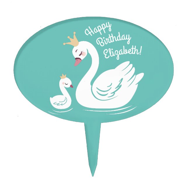 Swan Birthday Party Teal Cake Topper (Front)