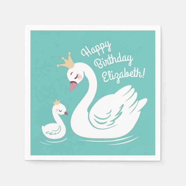 Swan Birthday Party Teal Napkins (Front)
