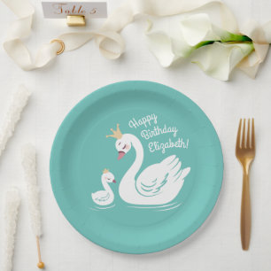 Swan Birthday Party Teal Paper Plates