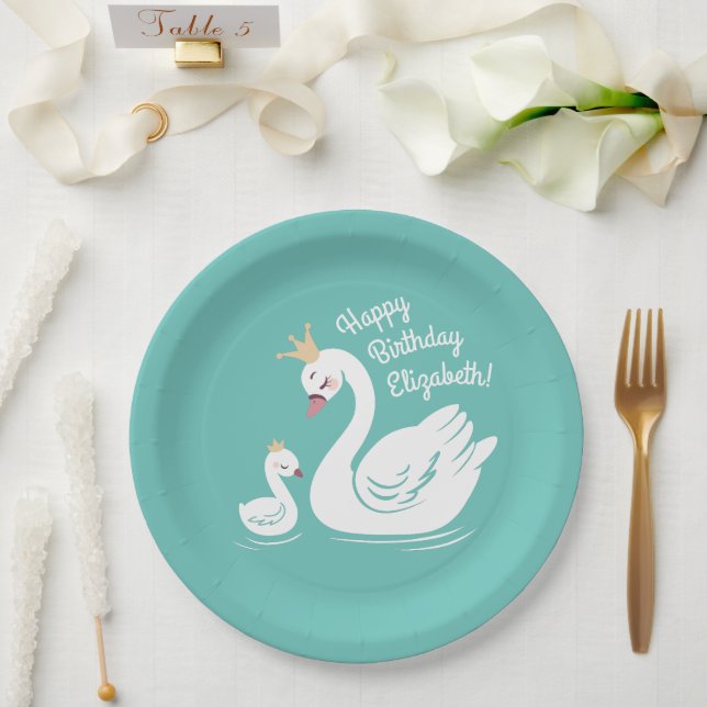 Swan Birthday Party Teal Paper Plates (Wedding)