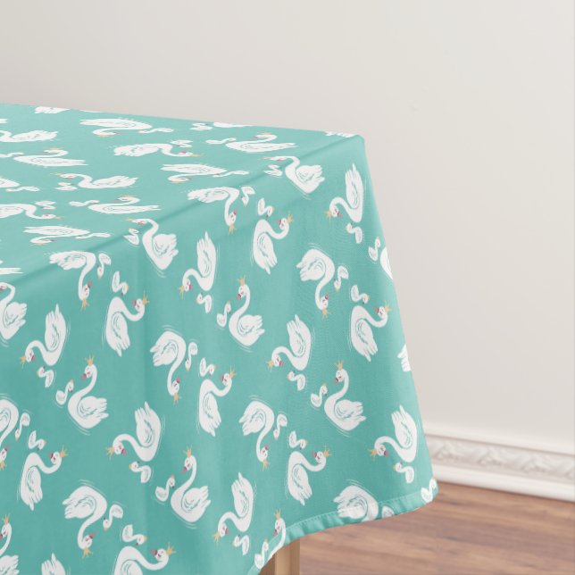 Swan Birthday Party Teal Tablecloth (In Situ)