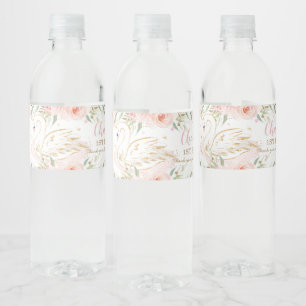 Swan Blush Floral Baby Shower Birthday Party  Water Bottle Label