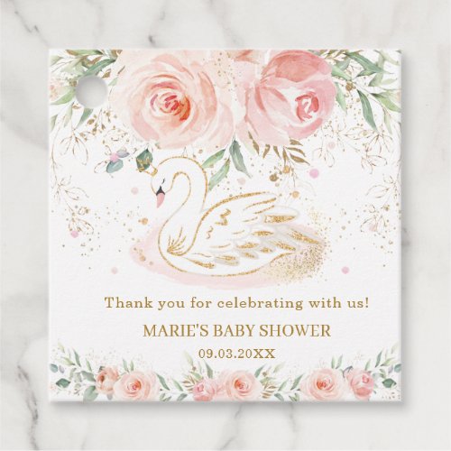 Swan Blush Floral Baby Shower Birthday Thank You Favor Tags