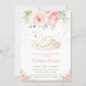 Swan Blush Pink Floral Gold Girl Baby Shower Invitation (Front)