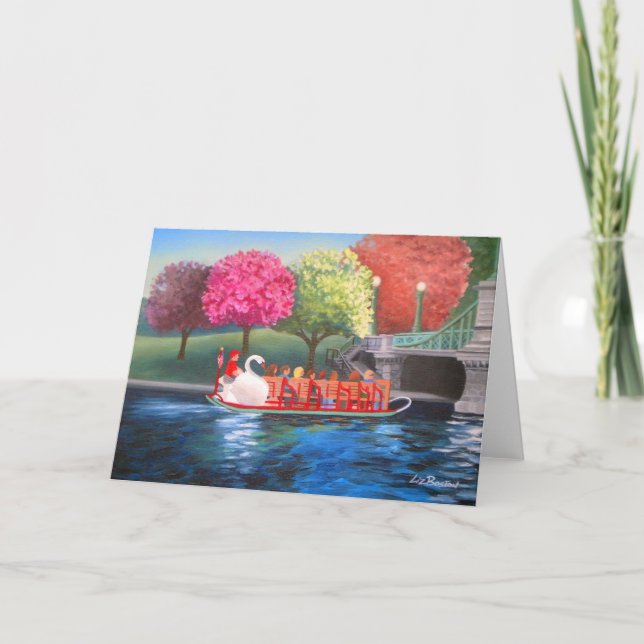 Swan Boat Greeting Card by Liz Boston (Front)