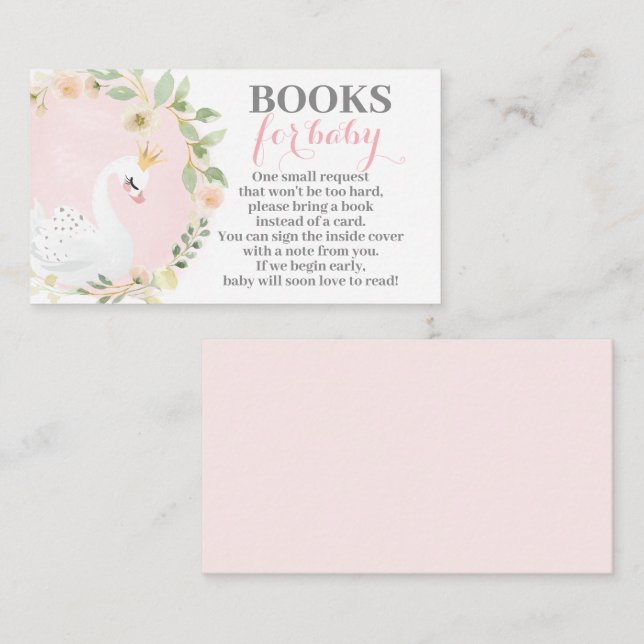 Swan Books for baby girl enclosure card (Front/Back)