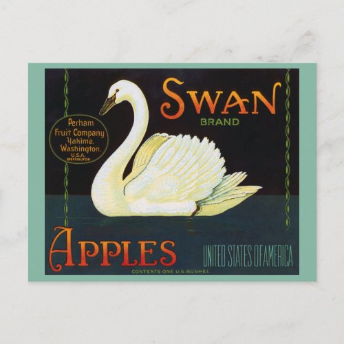 Swan Brand Apples Washington State Crate Label Postcard