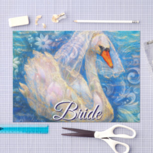 Swan Bride Veil Blue White Personalized Decoupage Tissue Paper