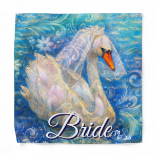 Swan Bride w/Veil on Water Blue White Personalized Bandana